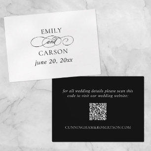 QR Code Elegant Wedding Website Names & Date Black Enclosure Card