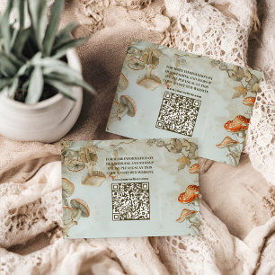 QR Code Elegant Woodland Mushroom Fern Wedding Enclosure Card