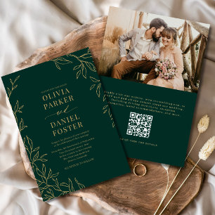QR Code Emerald Green Gold Photo Wedding Invitation