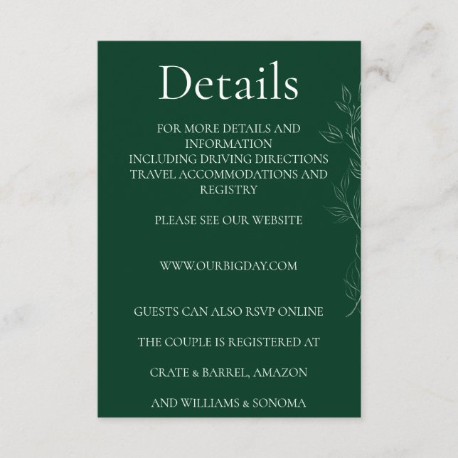 QR Code Emerald Green leaf Enclosure Card Details (Front)
