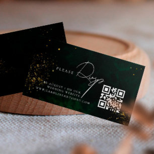 Qr Code Emerald Green Magic Gold Wedding RVSP Enclosure Card