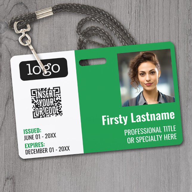 QR Code, Employee Photo, Logo, Name, Expiration ID ID Badge (Custom Employee ID Badges - thick plastic with full color print)