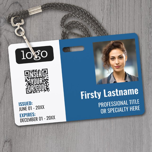 QR Code, Employee Photo, Logo, Name, Expiration ID ID Badge (Custom Employee ID Badges - thick plastic with full color print)