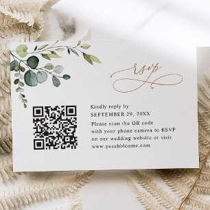 Qr Code Eucalyptus Greenery Gold Wedding RSVP Card