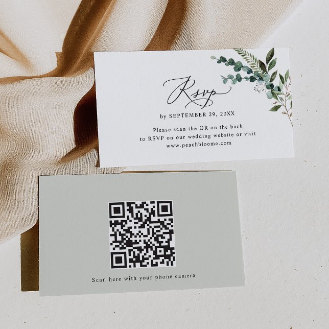 QR Code Eucalyptus Greenery Wedding RSVP Cards (Creator Uploaded)