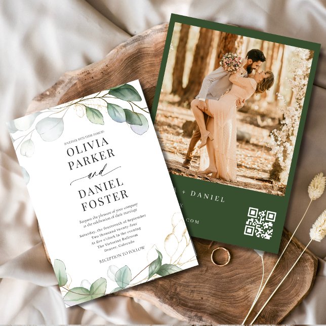QR Code Eucalyptus Photo Greenery Wedding Invitation (Creator Uploaded)