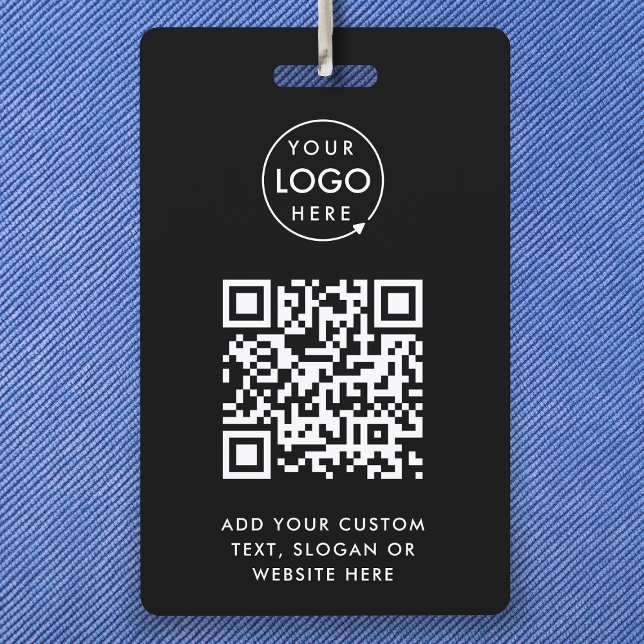 QR Code Event Badge | Digital Black Budget ID Card (Versatile editable ID badge template with interactive QR code & your business logo.)