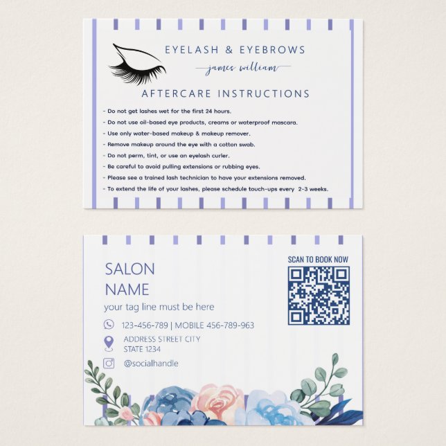 Qr Code Eye Lash Salon Aftercare Card (Front & Back)