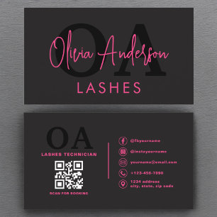 QR Code Eye Lashes Technician Hot Pink Black Business Card
