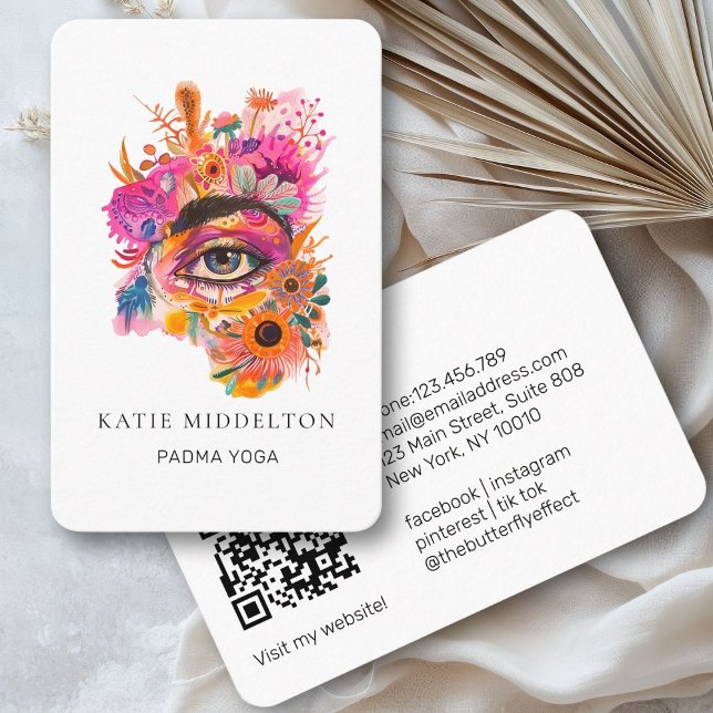 QR Code- Eye Yoga Reiki Wellness  Business Card (QR Code- Eye, Watercolor, Yoga Reiki Wellness Business Card)