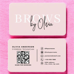 QR Code Eyebrows Brows Technician Blush Pink Business Card