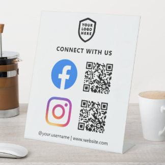 QR Code Facebook & Instagram | White Simple Pedestal Sign