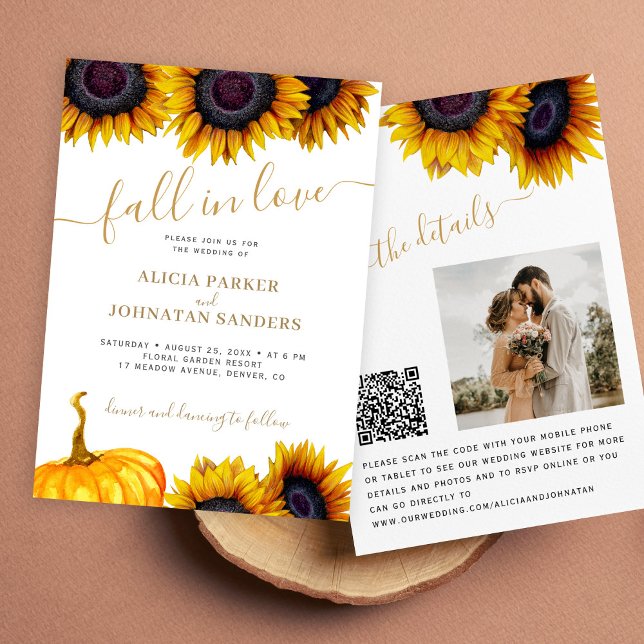 QR code Fall in Love sunflower wedding details  Invitation (Creator Uploaded)