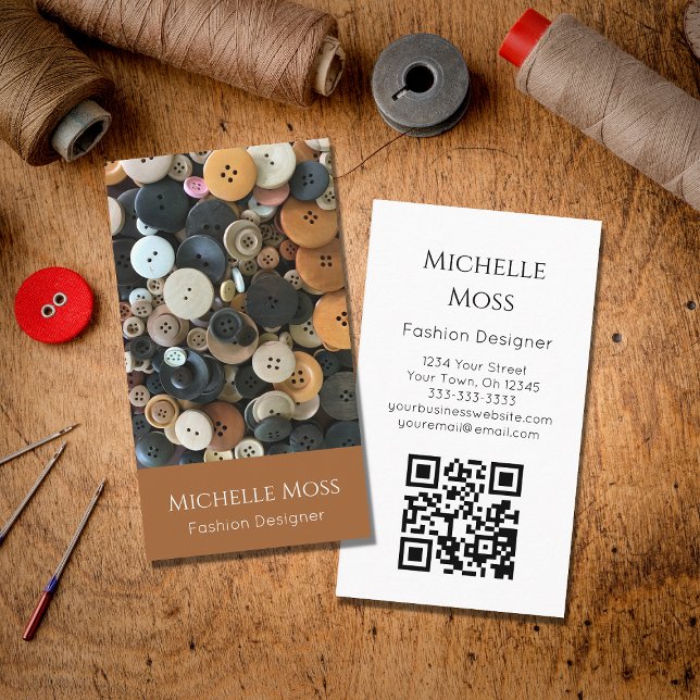 QR code Fashion Designer Sewing Buttons  Business Card (Creator Uploaded)