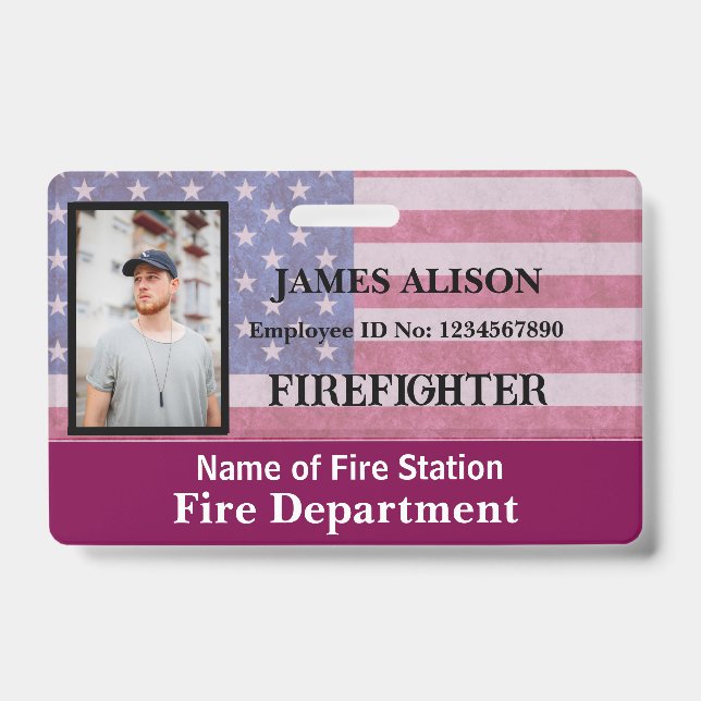 Qr Code Firefighter Employee Photo Name ID Card  B Badge (Front)