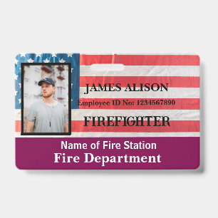 Qr Code Firefighter Employee Photo Name ID Card  Badge