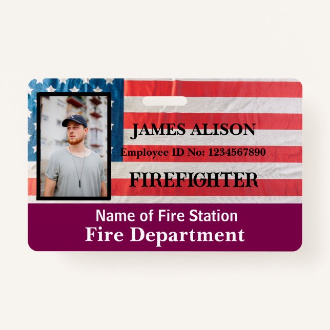 Qr Code Firefighter Employee Photo Name ID Card  ID Badge (Front)