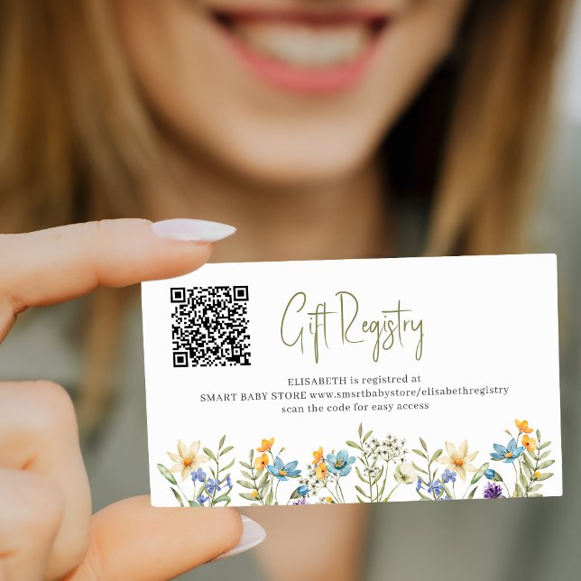 QR code floral baby shower gift registry Enclosure Card (Creator Uploaded)