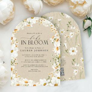 QR Code Floral Daisy Baby in Bloom Rustic Shower Invitation