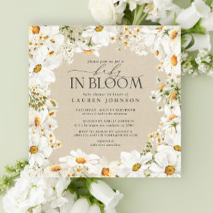 QR Code Floral Daisy Baby in Bloom Rustic Shower Invitation
