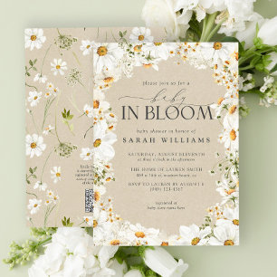 QR Code Floral Daisy Baby in Bloom Rustic Shower Invitation