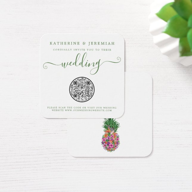QR Code Floral Pineapple Wedding Invitation (Desk)