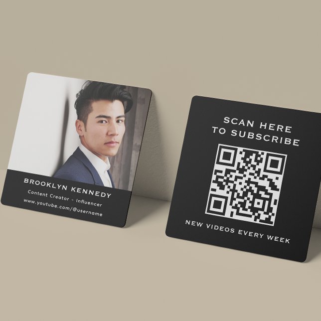 QR Code Follow Me Content Creator Influencer Photo Square Business Card (Creator Uploaded)