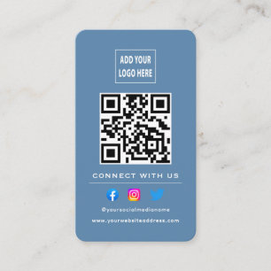 QR Code Follow Scan To Connect With Us Dusty Blue Business Card