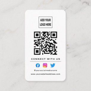 QR Code Follow Scan To Connect With Us White Black Business Card