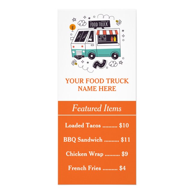  QR Code Food Truck Menu Rack Card  (Front)