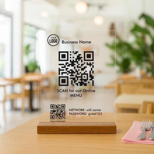QR Code For Restaurant Coffee Shop Menu Acrylic Sign (Creator Uploaded)