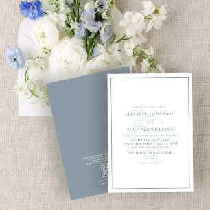 QR Code Formal Dusty Blue Classic Script Wedding Invitation
