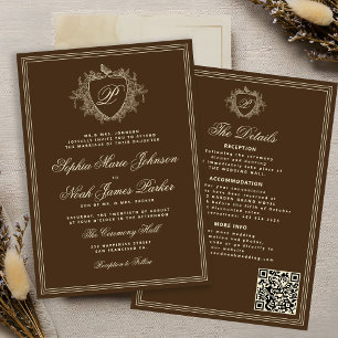QR code formal elegant monogram wedding Invitation