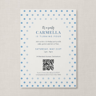 QR Code French Blue Polka Dot Birthday Invitation
