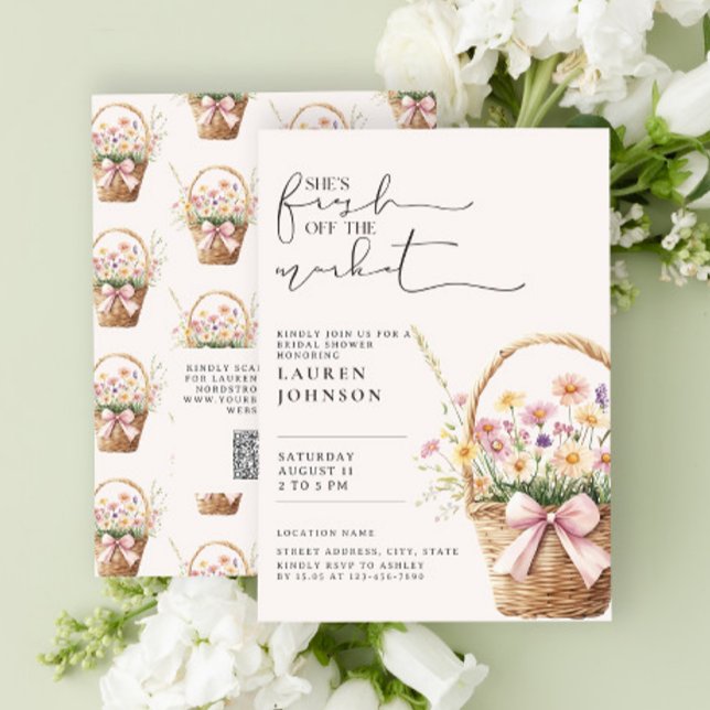 QR Code Fresh Off the Market Floral Bridal Shower Invitation (Creator Uploaded)