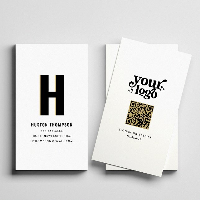 QR Code Front and Back Monogram Logo Professional Business Card (Creator Uploaded)