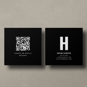 QR Code Front and Back Monogram Logo Professional Square Business Card