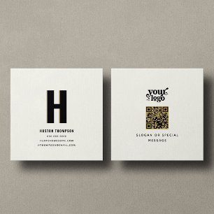 QR Code Front and Back Monogram Logo Professional Square Business Card