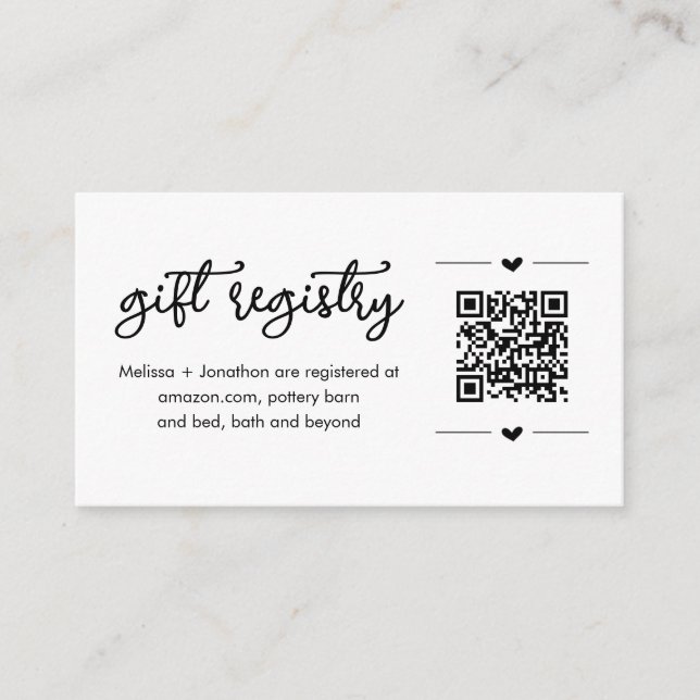 QR Code Gift Registry Card Insert (Front)