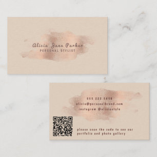 QR CODE glam rose gold faux foil blush stylish Business Card