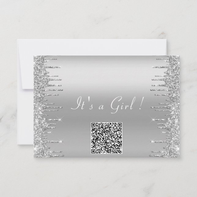 QR Code Glitter Baby Shower Invitation Example (Back)