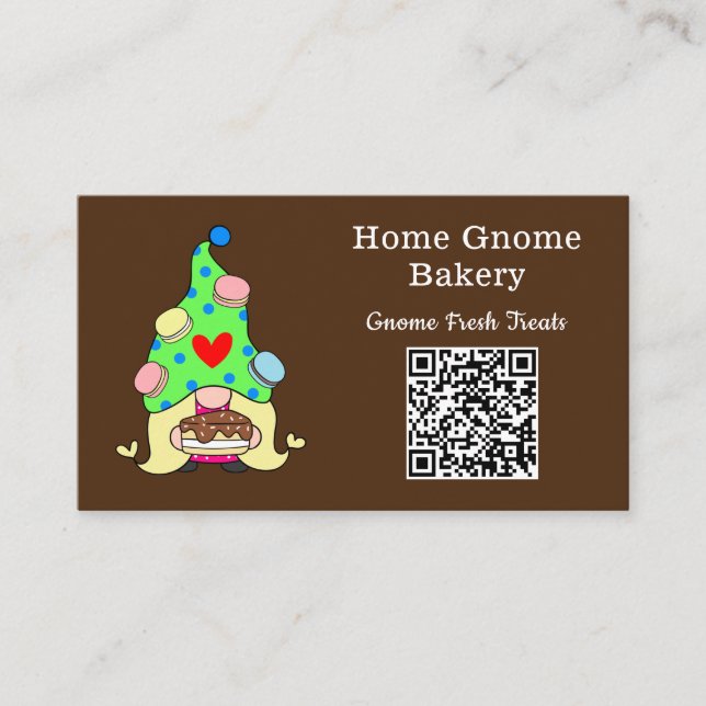 QR Code Gnome Hometown Bakery Chocolate Brown Business Card (Front)