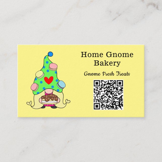 QR Code Gnome Hometown Bakery Lemon Yellow Business Card (Front)