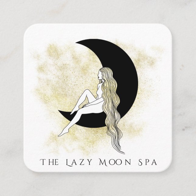 *~* QR code GODDESS Woman on Moon Meditate  Square Business Card (Front)