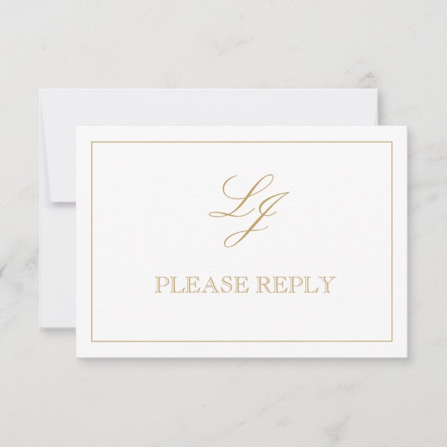 QR Code Gold Calligraphy Monogram Wedding RSVP Card (Front)