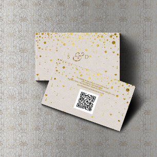 QR Code Gold Confetti Leather Wedding Website Business Card