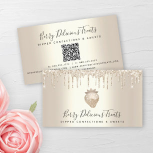 QR Code Gold Drips Strawberry Confection Dessert Business Card