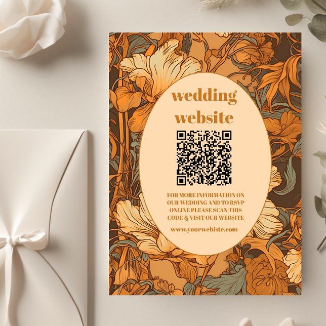 qr code Gold Floral Art Nouveau Wedding Enclosure Card (Creator Uploaded)