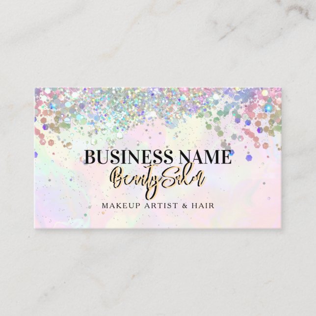 QR Code Gold Glitter Holographic Gold Pink Beauty Business Card (Front)