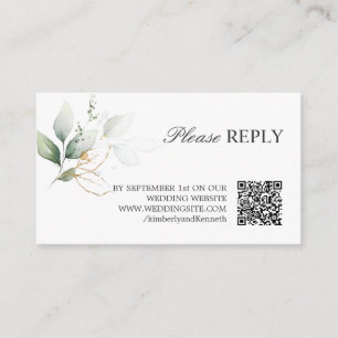 QR CODE Gold Green RSVP Reply Wedding Enclosure Card